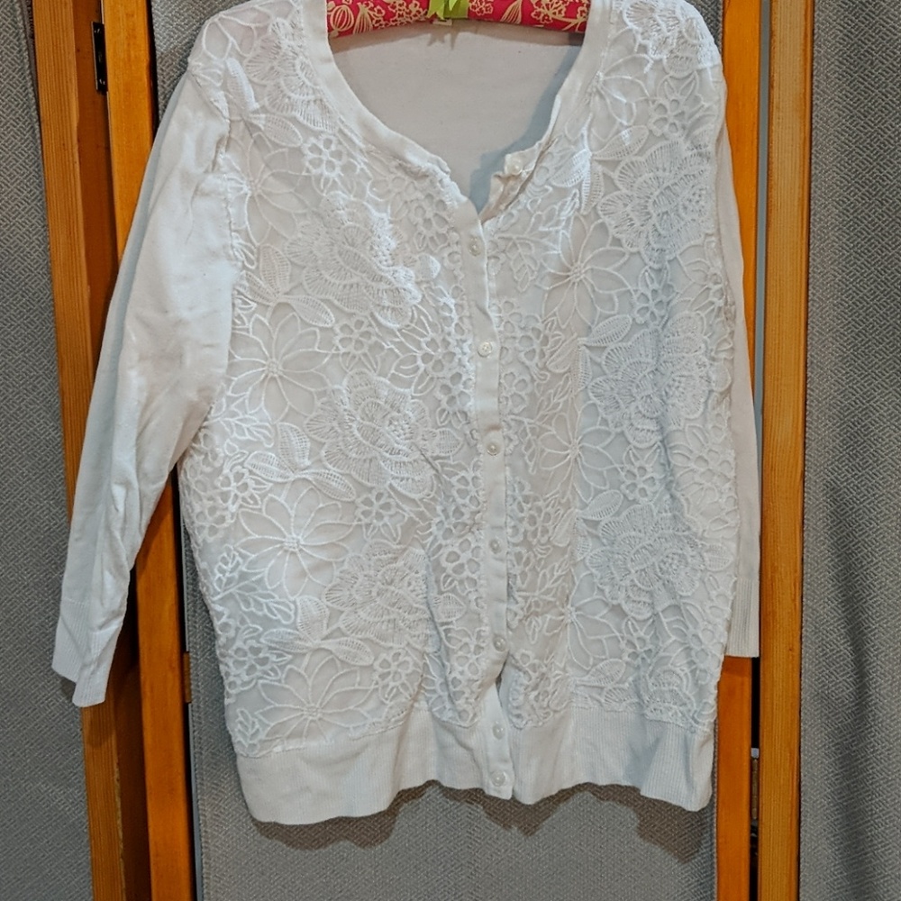 White floral embroidered cardigan